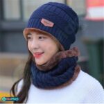 (blue Color) New Stylish Cotton Beanie Full Set-2 Piece Cap + Neck Warmerhat & Warmertopi Hat Cap Neck Warmer Muffler Beanie Cap Neck Warmer - 1
