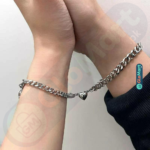 Trendy Silver Couple Bracelet Set with Heart Design
