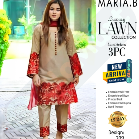Florent Summer Collection - Lawn 3pc Set with Full Embroidery Light Brown