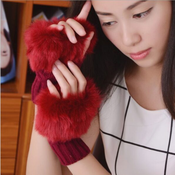 Stylish Winter Faux Rabbit Fur Gloves for Women - Image 4