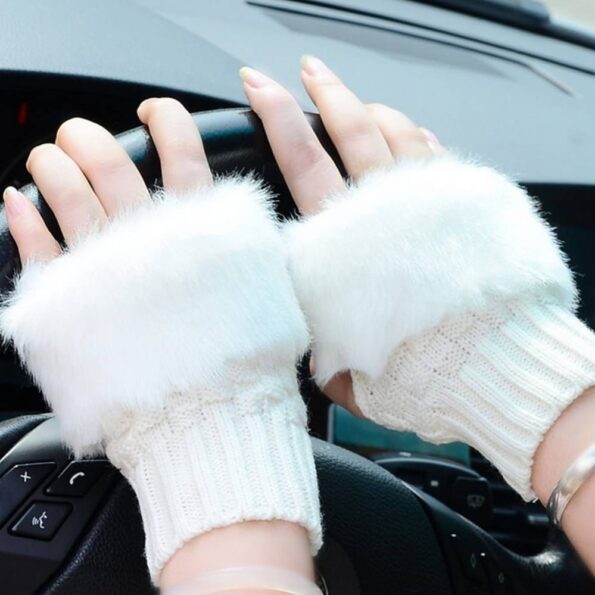 Stylish Winter Faux Rabbit Fur Gloves for Women - Image 5