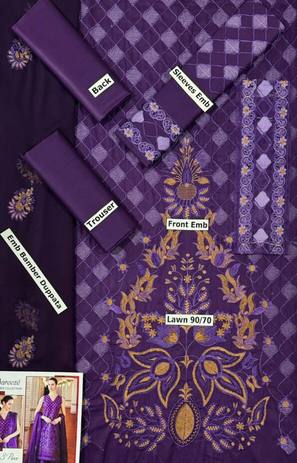 Florent Summer Collection - Lawn 3pc Set with Full Embroidery - Image 2
