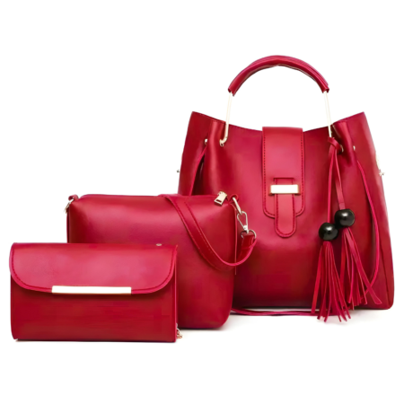 3 Pcs Women's PU Leather Handbag, Red