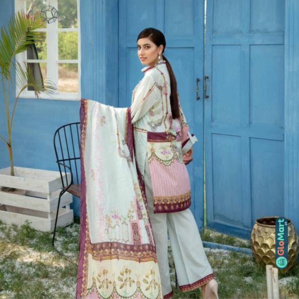 Safwa 3-Piece Women’s Unstitched Lawn Embroidered Suit - Image 3