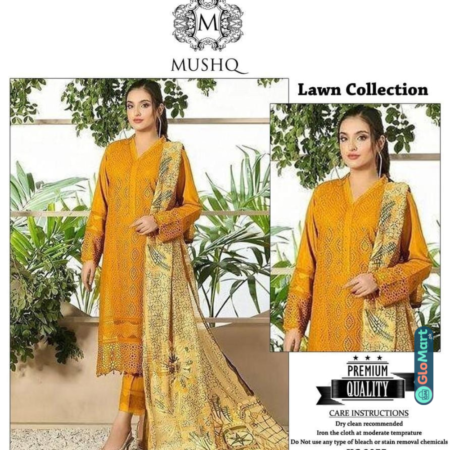 3 Pcs Women's Unstitched Lawn Embroidered Suit