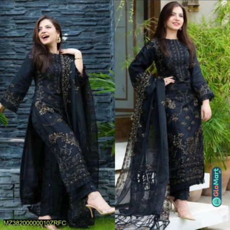 3 Pcs Women's Unstitched Lawn Embroidered Suit