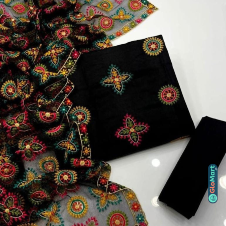 3 Pcs Women's Unstitched Net Printed Suit