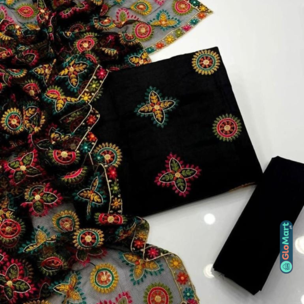Glomart Product image 3 Pcs Womens Unstitched Net Printed Suit