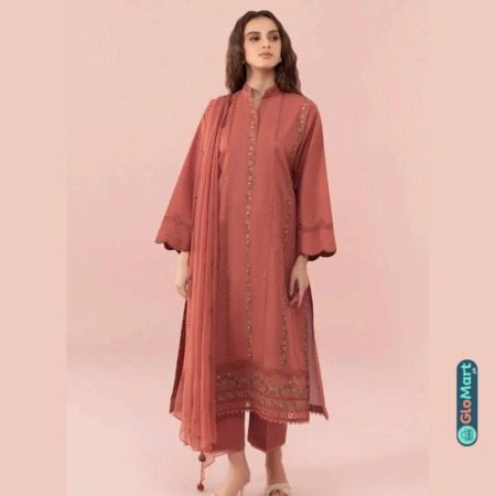 3 Pcs Women's Unstitched Lawn Embroidered Suit