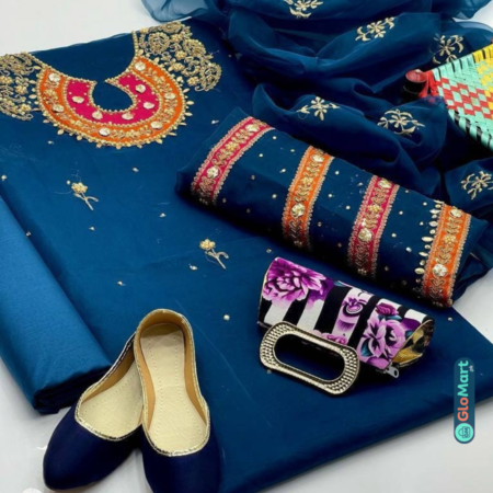 3-Piece Women's Unstitched Organza Embroidered Suit