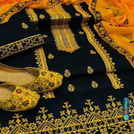 4 Pcs Women's Unstitched Cotton Lawn Embroidered Suit