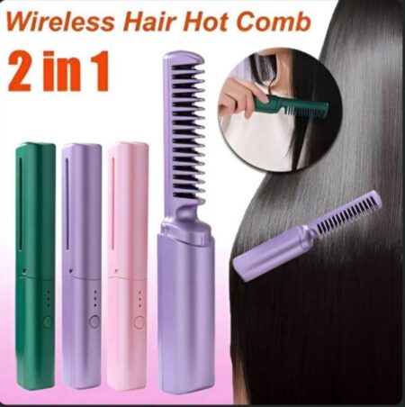 2 In 1 Rechargeable Hair Styling Brush, | Negative Ion Travel Heat Comb