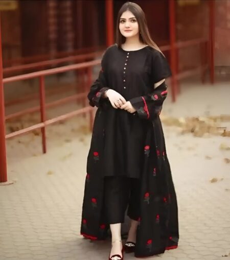3pc Embroidered Gown Katan Silk For Girls
