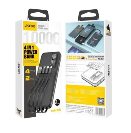 Aspor A300 Power Bank Original 10000mah Battery 4 In1 Power Bank