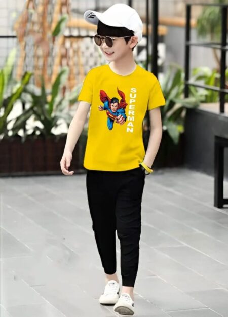 (color Yellow)kidzone Pack Of 3 Printed Summer Tracksuite For Kids T-shirt Trouser Cap