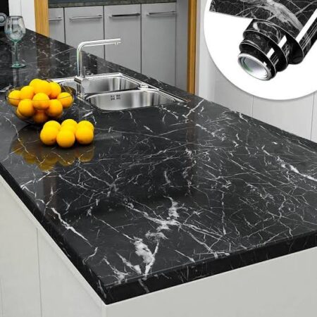 Deal (pack Of 2 )self Adhesive Sheet For Kitchen / Waterproof Anti Oil & Heat Resistant Wallpaper Sheet (black And White)size 45×200