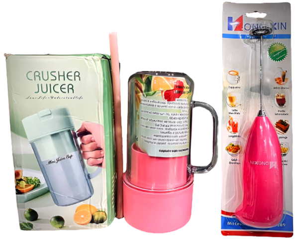 deal pack of 2 straw juicer 500ml and coffee beater random color 1