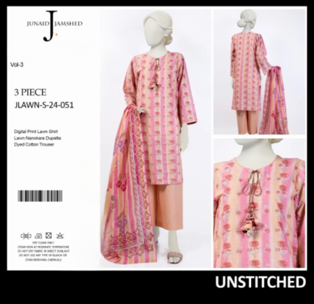 “junaid Jamshed” Printed Lawn | Unstitched Collection 3 Pieces Casual Wear| Summer