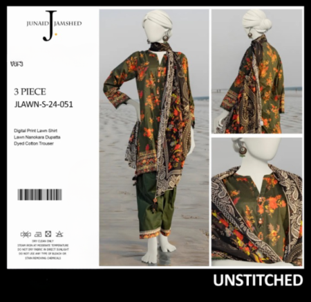 “junaid Jamshed” Printed Lawn | Unstitched Collection 3 Pieces Casual Wear| Summer
