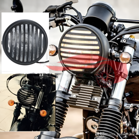 Motorcycle Bike Headlight 6″ Cafe Racer Round Grill Black