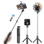 r1s-selfie-stick-with-tripod-bluetooth-foldable-selfie-rod-with-remote-control-for-phone-action-camera-iphone-with-flash-light – 1