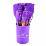wooden-handle-silicone-kitchen-utensils-with-storage-bucket-high-temperature-resistant-and-non-stick-pot-spatula-spoon-random-color – 1