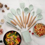 wooden-handle-silicone-kitchen-utensils-with-storage-bucket-high-temperature-resistant-and-non-stick-pot-spatula-spoon-random-color – 1