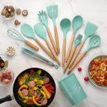 wooden-handle-silicone-kitchen-utensils-with-storage-bucket-high-temperature-resistant-and-non-stick-pot-spatula-spoon-random-color – 1