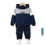 2 Pcs Boy's Fleece Printed Hoodie Tracksuit – Blue
