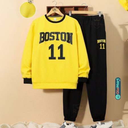 Stylish 2 Pcs Men's Stitched Polyester Fleece Printed Track Suit – Comfortable & Trendy