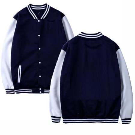 Men's Cotton Plain Jacket - Classic Collared Outerwear in Blue