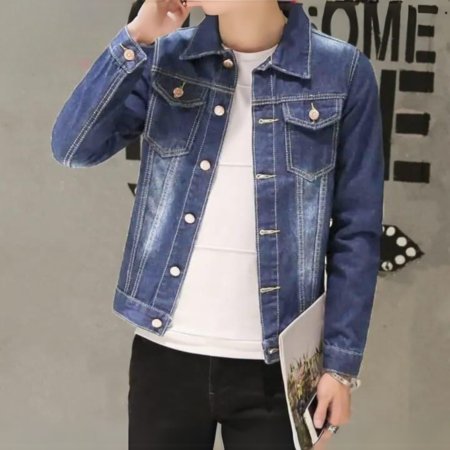 Women's Navy Blue Stitched Plain Denim Jacket – Stylish Winter Wear