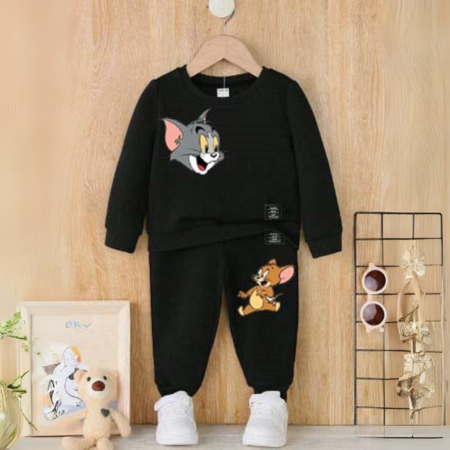 2 Pc Boy's Polyester Printed Tracksuit with Cat and Mouse Design