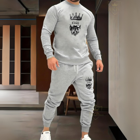 2 Pcs Men's Fleece Graphic Sweatshirt Track Suit – Grey