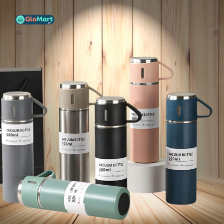 Stainless Steel Vacuum Flask Set – 500ml With 3 Cups (Gift Box)
