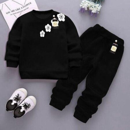 Girl's Fleece Printed Tracksuit – Cozy 2-Piece Winter Sweatshirt & Trouser Set