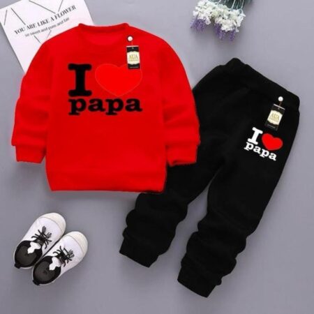 2 Pcs Kid's Fleece Printed Tracksuit – Cozy Winter Sweatshirt & Trouser Set (Red)