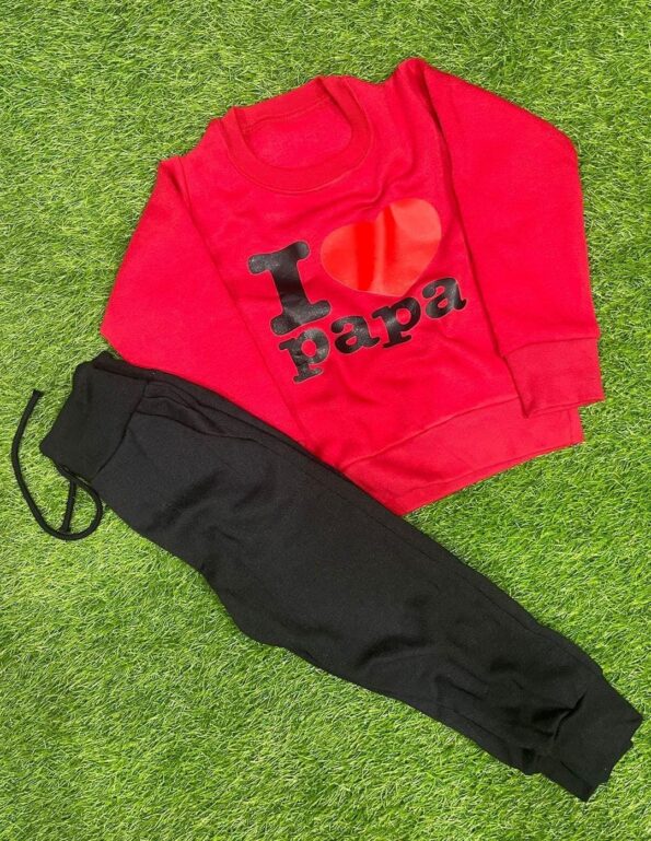 2 Pcs Kid's Fleece Printed Tracksuit – Cozy Winter Sweatshirt & Trouser Set (Red) - Image 2