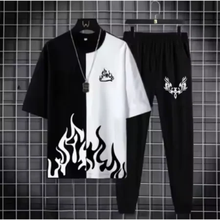 Men's Smiley Print Premium Tracksuit Black & White