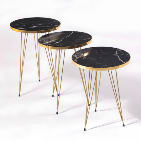 Set of 3 Modern Round Nesting Coffee Tables with White Marble Finish & Gold Metal Legs