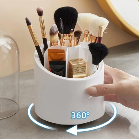 360° Rotating Makeup Brush Organizer with Dustproof Lid