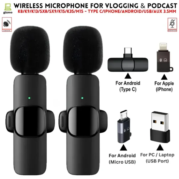 Wireless Lavalier Microphone for Type-C, iPhone, Android & Camera Recording 1 Wireless Lavalier Microphone for Type-C, iPhone, Android & Camera Recording