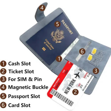 RFID Blocking PU Leather Passport Holder Wallet with Card Slots & Magnetic Button  Rewritten SEO-Friendly Description