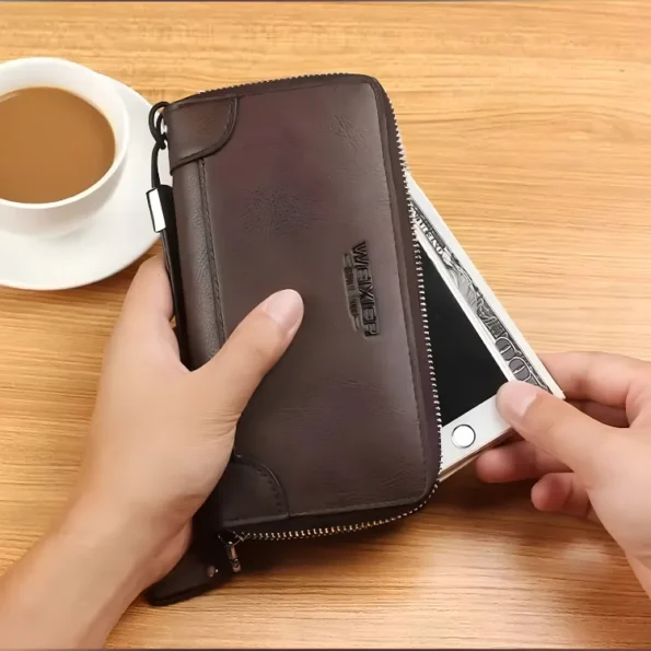 Weixier Long PU Leather Wallet with Mobile Pocket and Zipper Closure