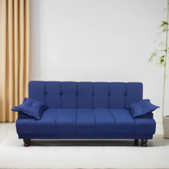 Sofa Cum Bed 3 Seater Blue Jute & Velvet Customize