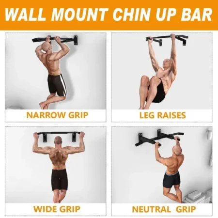 Wall Mounted Pull Up Bar with 3 Grip Positions | Heavy Duty Chin-Up Bar