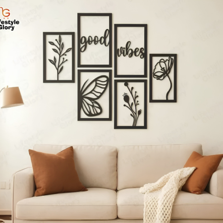 Good Vibes Butterfly & Floral Wall Art | 6 Piece Framed Wall Decor Set | Modern Home Decoration for Living Room, Bedroom & Office