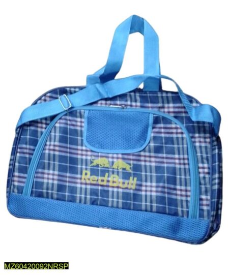 Large Capacity Duffle Bag Blue Plaid Red Bull Logo
